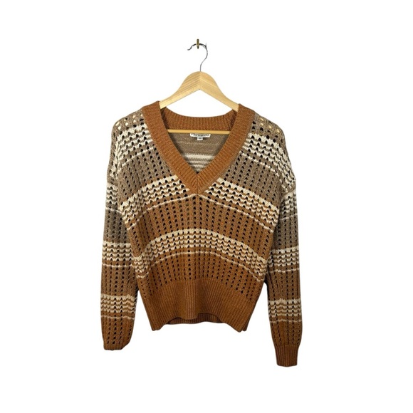 Frye & Co Women’s Chunky Crochet Open Knit Sweater Rust/Tan Size XS - Picture 1 of 8